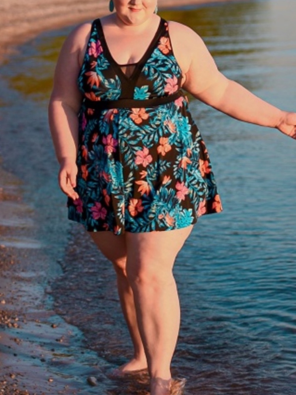 BloomChic tropical swim dress tropical black mesh new US 22-24 adjustable